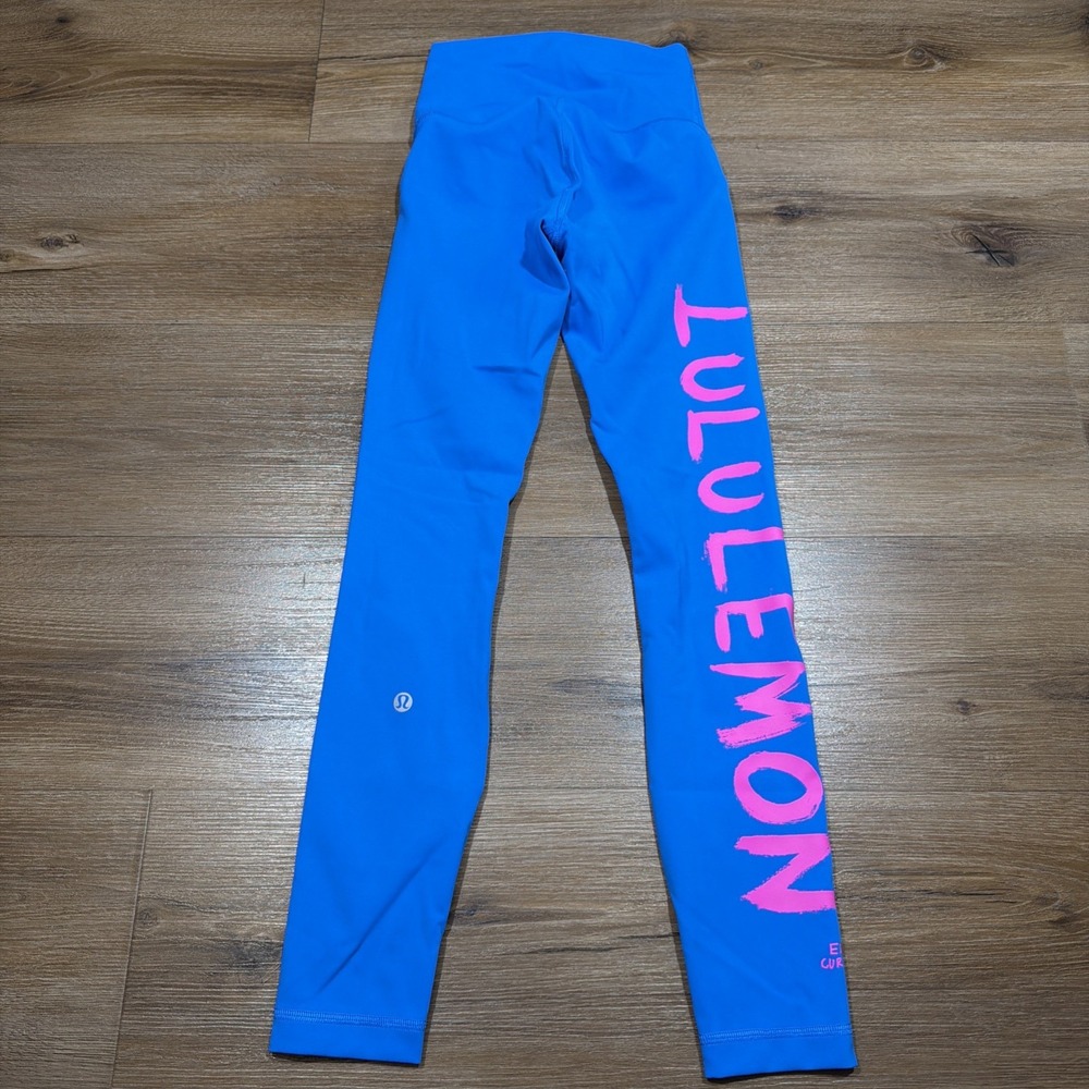Lululemon Size 0 Wunder Train High Rise Legging Poolside Blue Ed Curtis Pink 25"